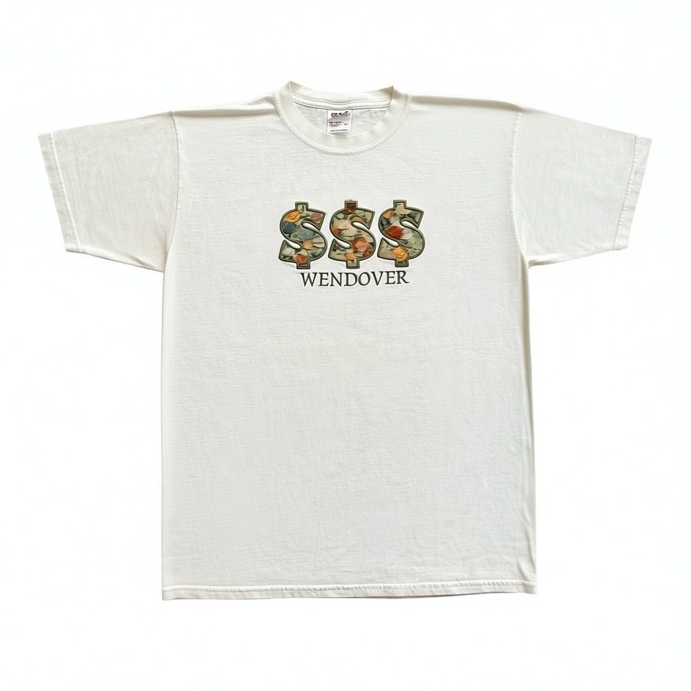 Vintage Anvil Wendover Money Graphic TShirt Mens Large White Cotton Short Sleeve
